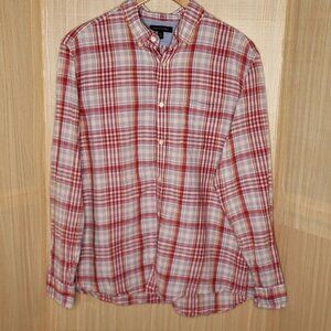 Banana Republic Mens Red Plaid Linen Blend Long Sleeve Button Down Shirt XL